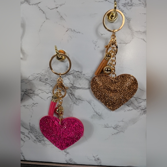 NWOT Rhinestone Heart Keychains or Purse Charm Glitter Crystal Heart with Tassel - Picture 4 of 7